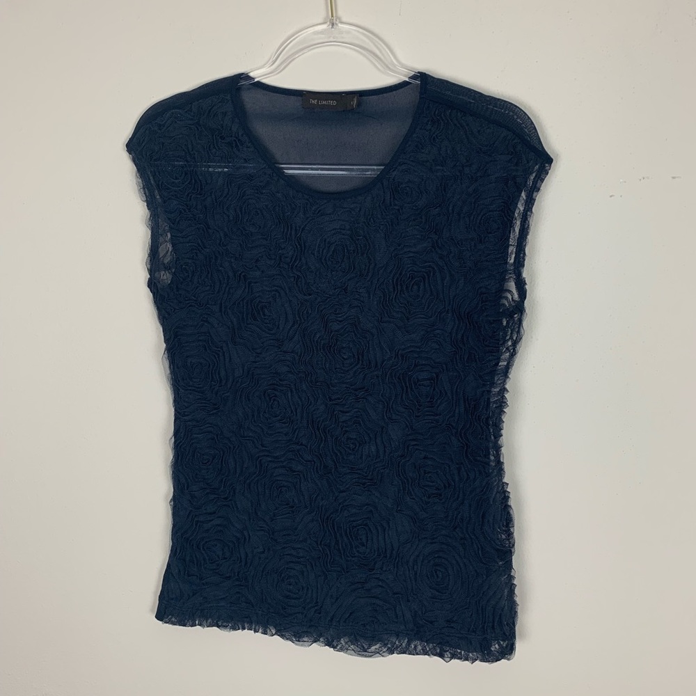 The Limited | Navy Floral Ruffle Top Size small